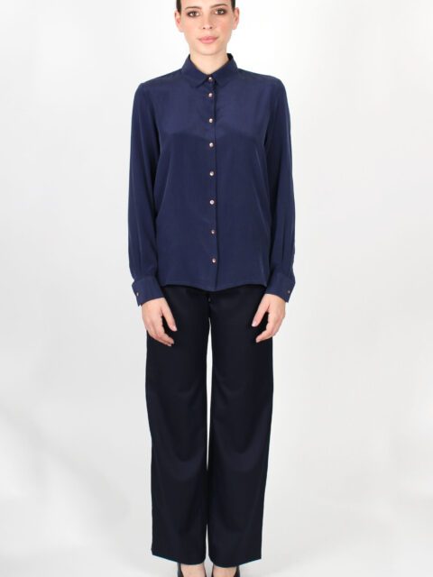 Chemisier femme bleu marine en soie Géraldine ATODE