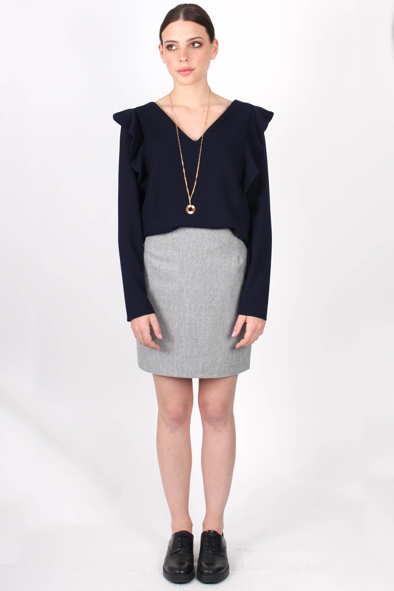 Jupe en laine flanelle grise et droite Made in france ATODE