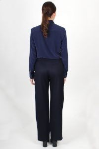 Pantalon femme taille haute en laine flanelle bleu marine ATODE