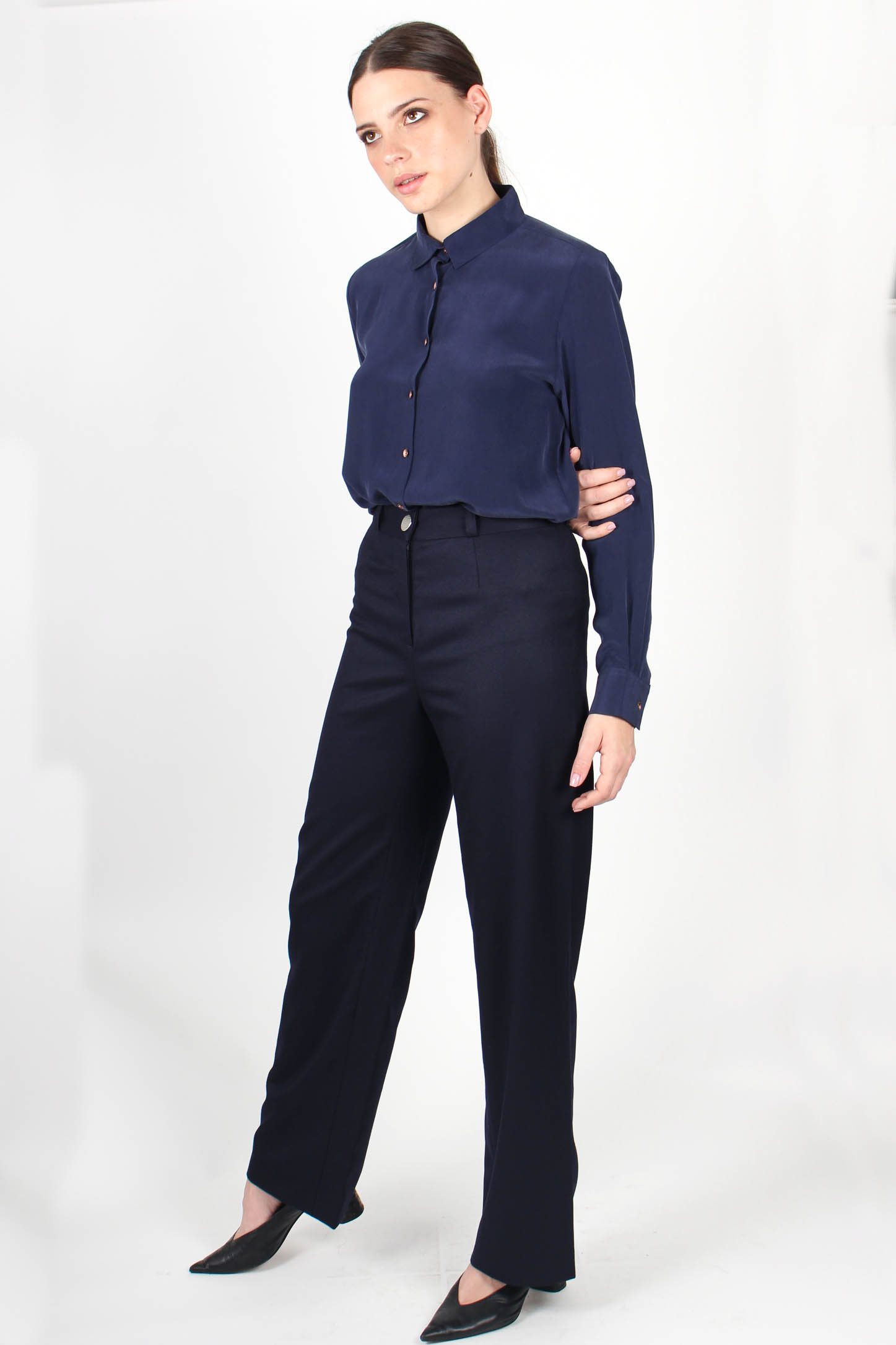 Pantalon femme laine taille on sale haute