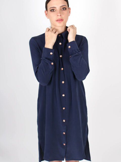 Robe chemise bleu marine en soie lavée Coline ATODE