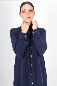 Robe chemise bleu marine en soie lavée Coline ATODE