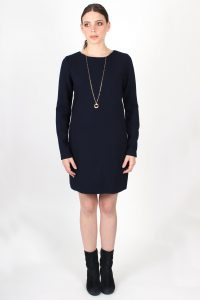 Robe cintrée bleu marine en crêpe de laine et manches longues Agathe ATODE