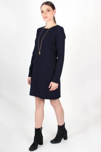 Robe cintrée bleu marine en crêpe de laine et manches longues Agathe ATODE