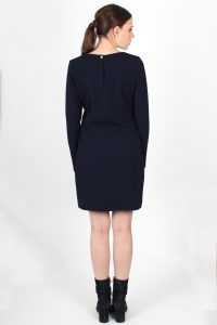 Robe cintrée bleu marine en crêpe de laine et manches longues Agathe ATODE