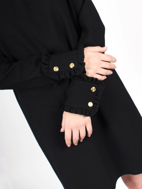 Robe droite noire en crêpe de laine détails manches Carolyne aTODE