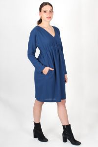 Robe empire bleu pétrole en crêpe de laine Amandine ATODE