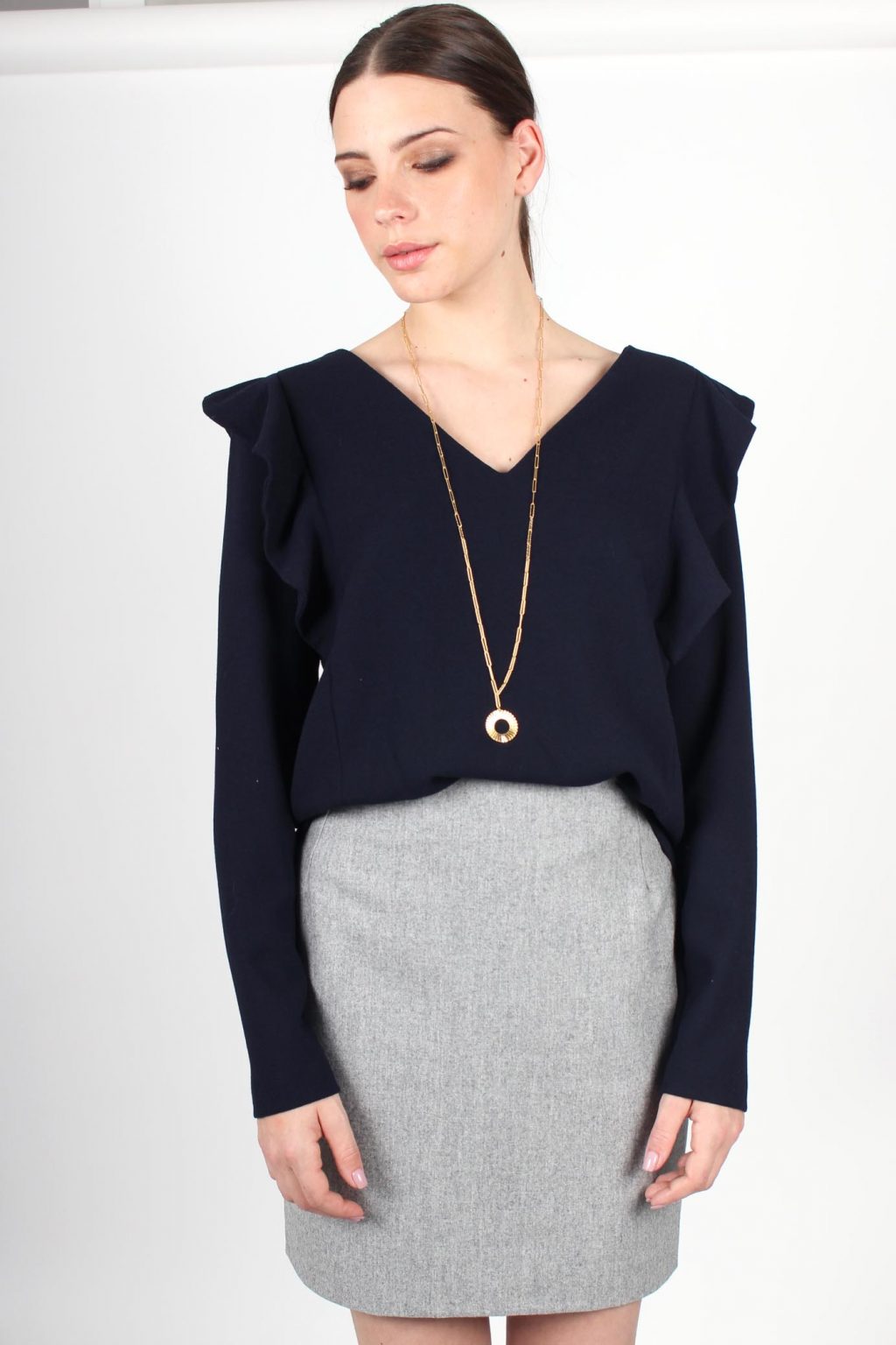 Haut Court Topshop Bleu Marine Manches Longues - Taille UK 8 - Coton - Occasion Très Bon état