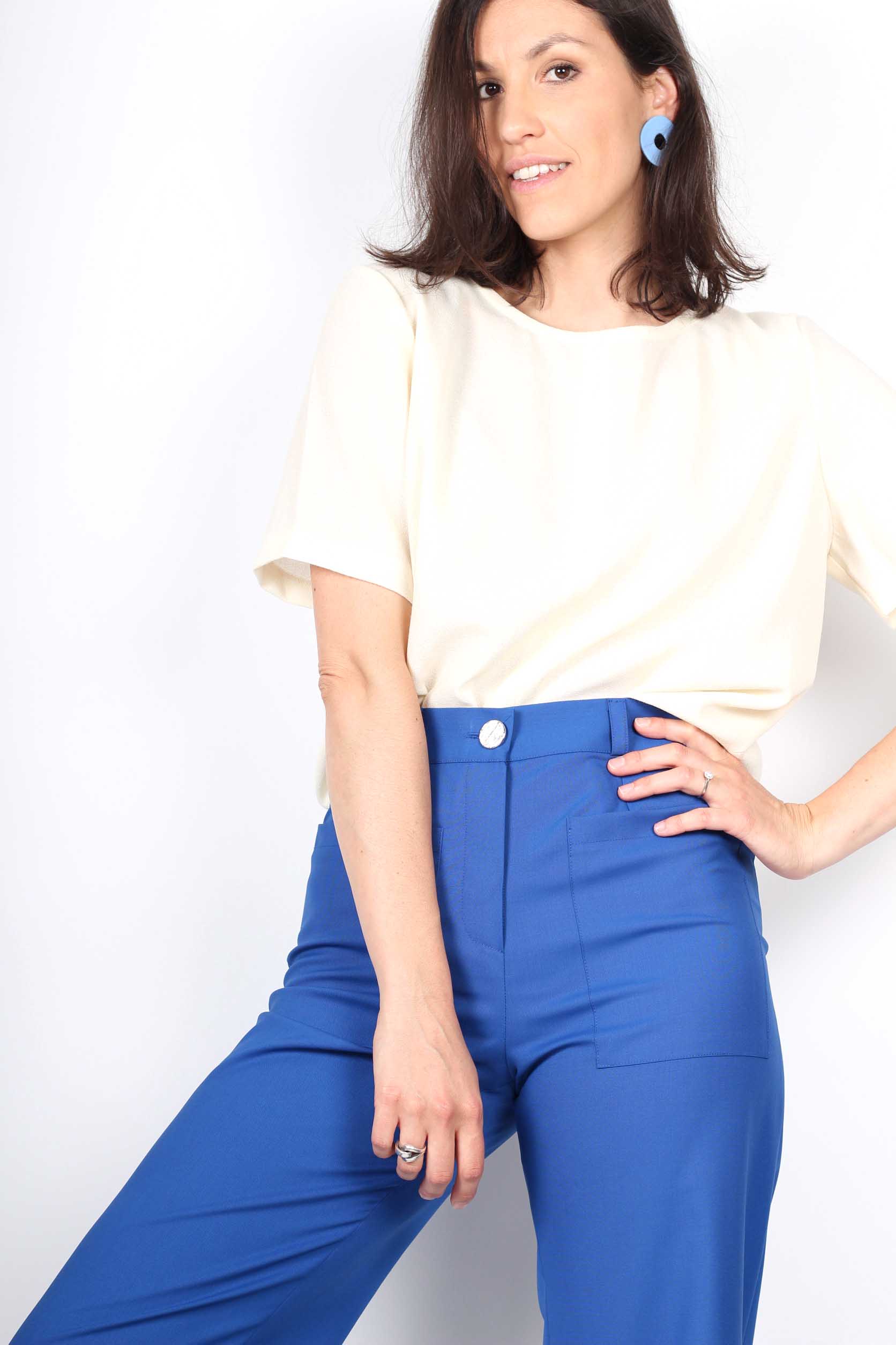 Pantalon bleu roi taille haute 7:8-8
