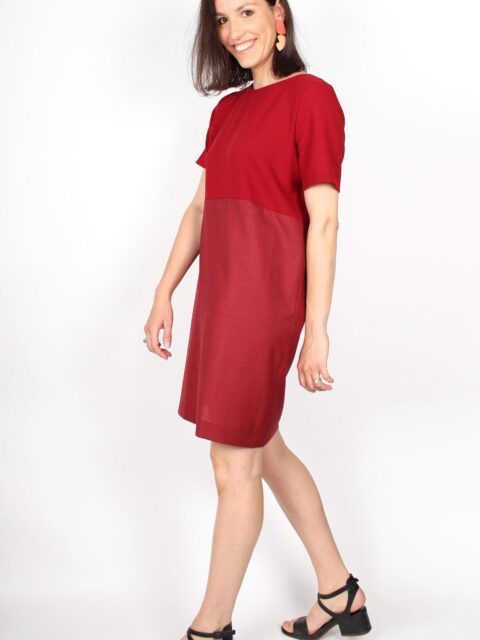 Robe droite rouge bicolore Carolyne ATODE