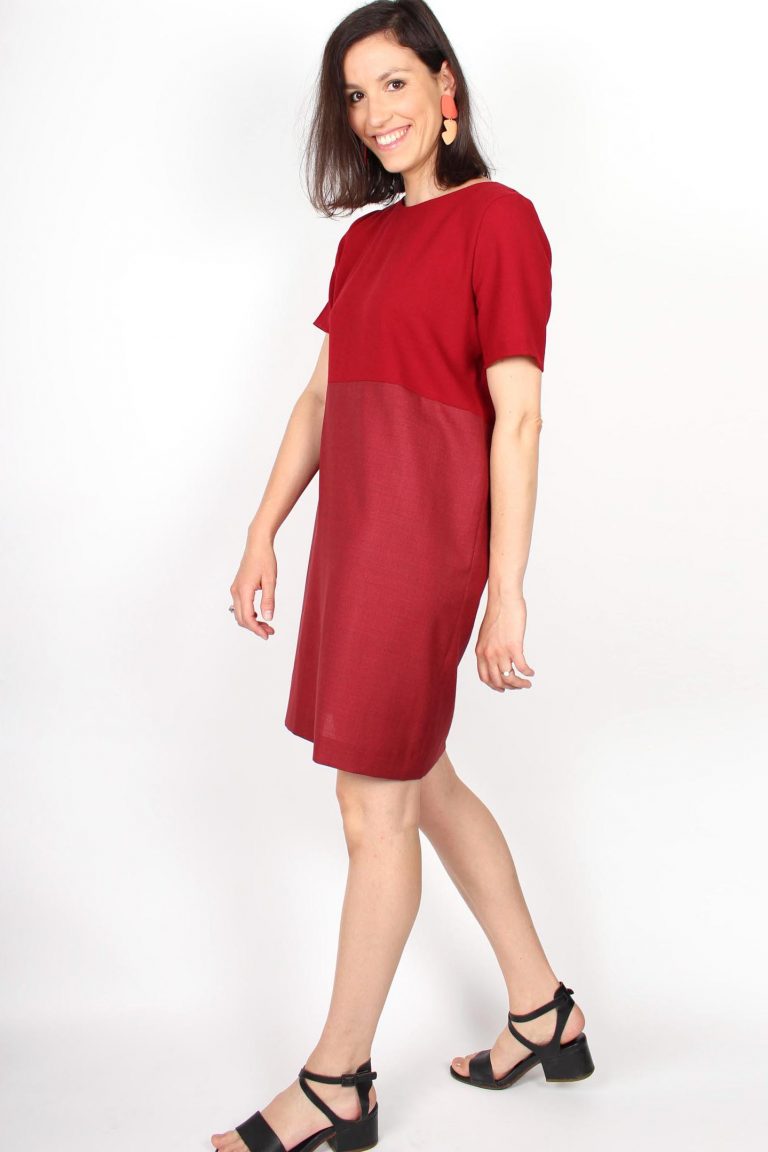 Robe droite rouge bicolore Carolyne ATODE