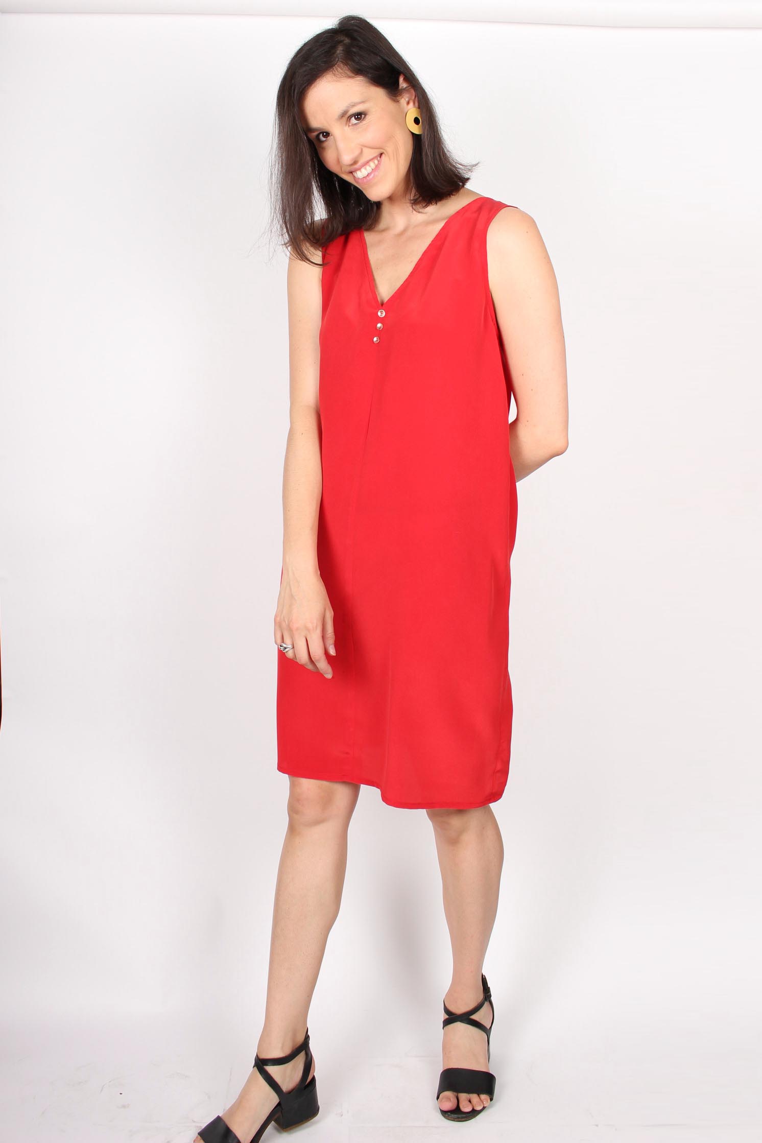 Robe en soie lav e droite bleu ou rouge ATODE Made in France