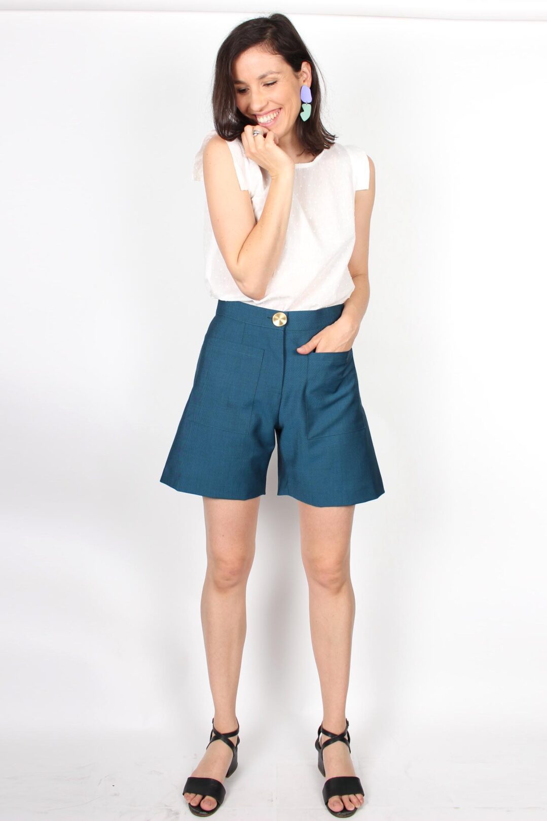 Short bleu canard chic femme en laine froide Isabelle ATODE