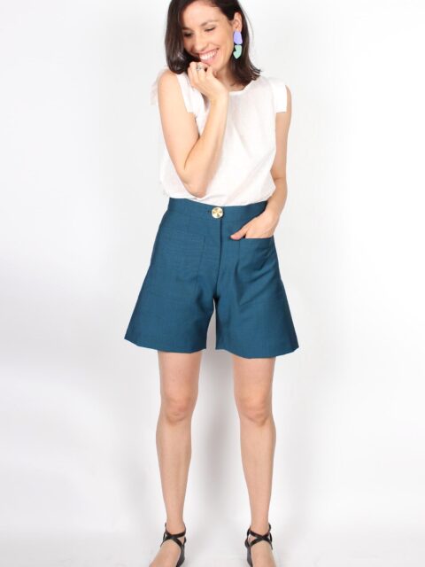 Short bleu canard chic femme en laine froide Isabelle ATODE