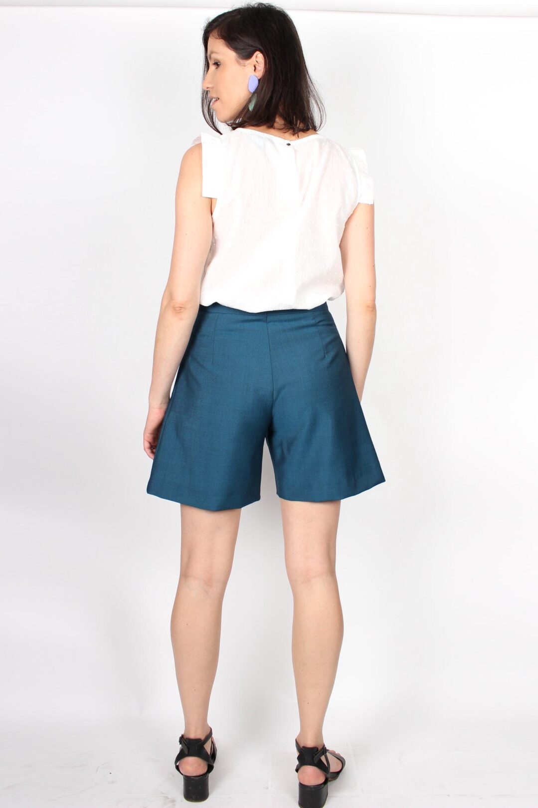 Short bleu canard chic femme en laine froide Isabelle ATODE