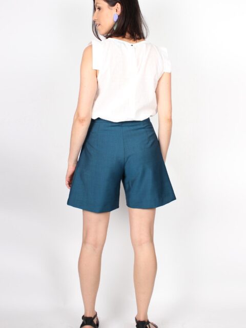 Short bleu canard chic femme en laine froide Isabelle ATODE