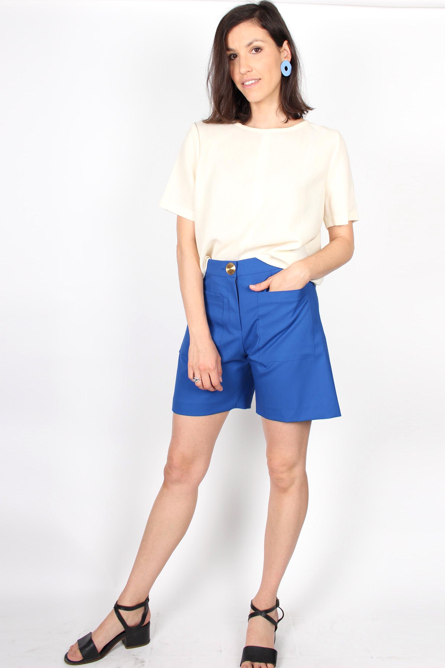 Short bleu roi chic femme en laine froide