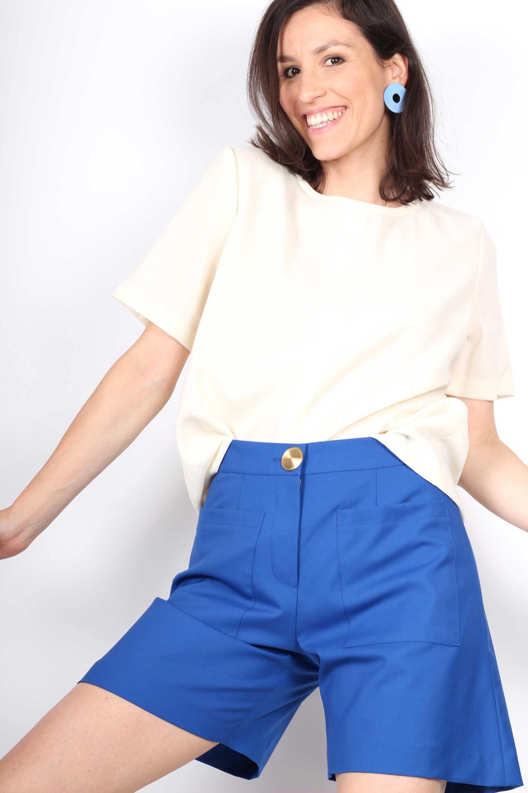 Short bleu roi chic femme en laine froide7