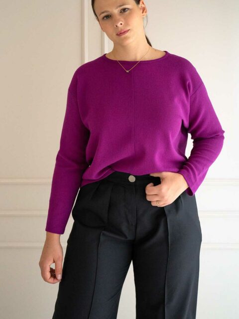 Top violet oversize femme en crêpe de laine Chiara Violet