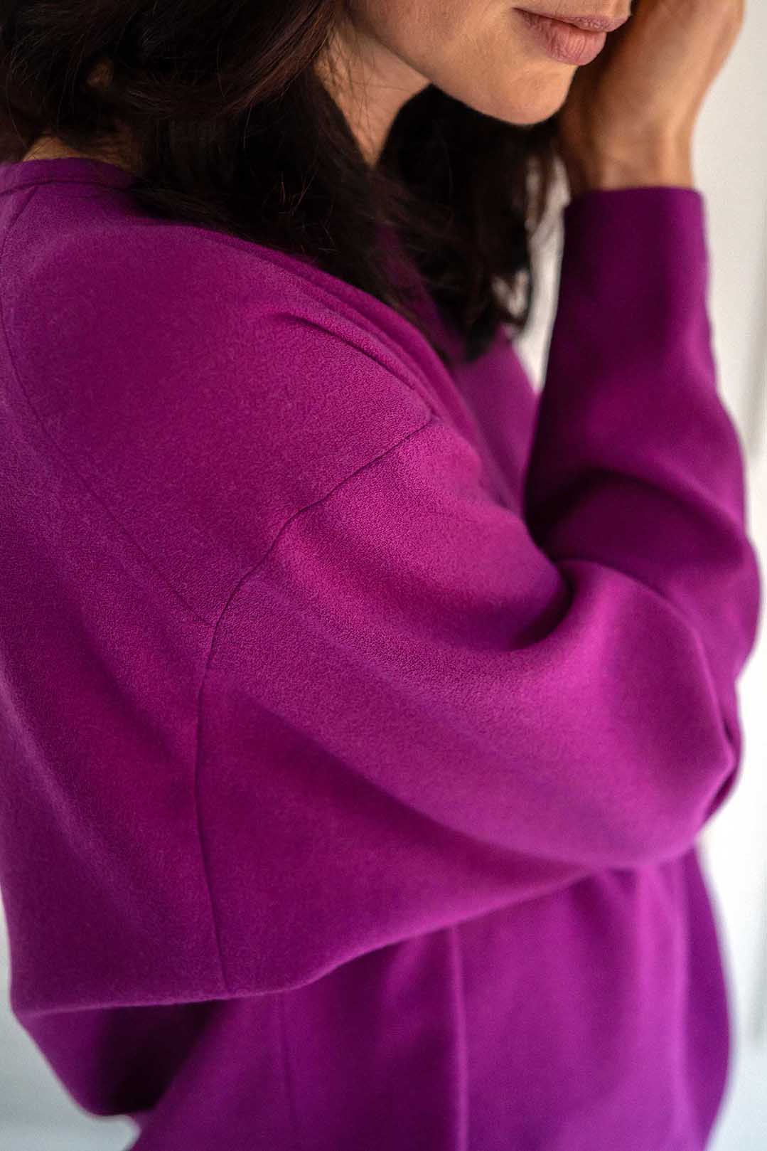 Top violet oversize femme en crêpe de laine Chiara Violet ATODE