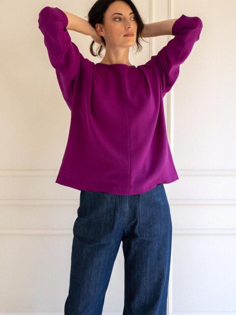 Top violet oversize femme en crêpe de laine Chiara Violet ATODE