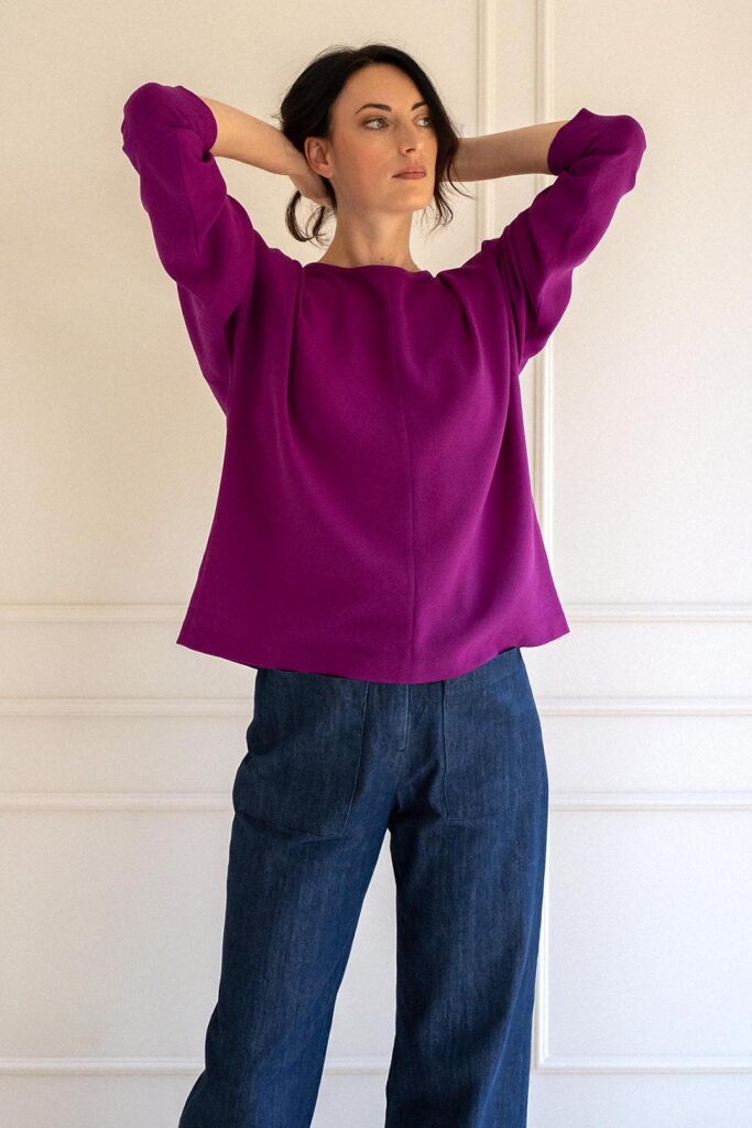 Top violet oversize femme en crêpe de laine Chiara Violet ATODE