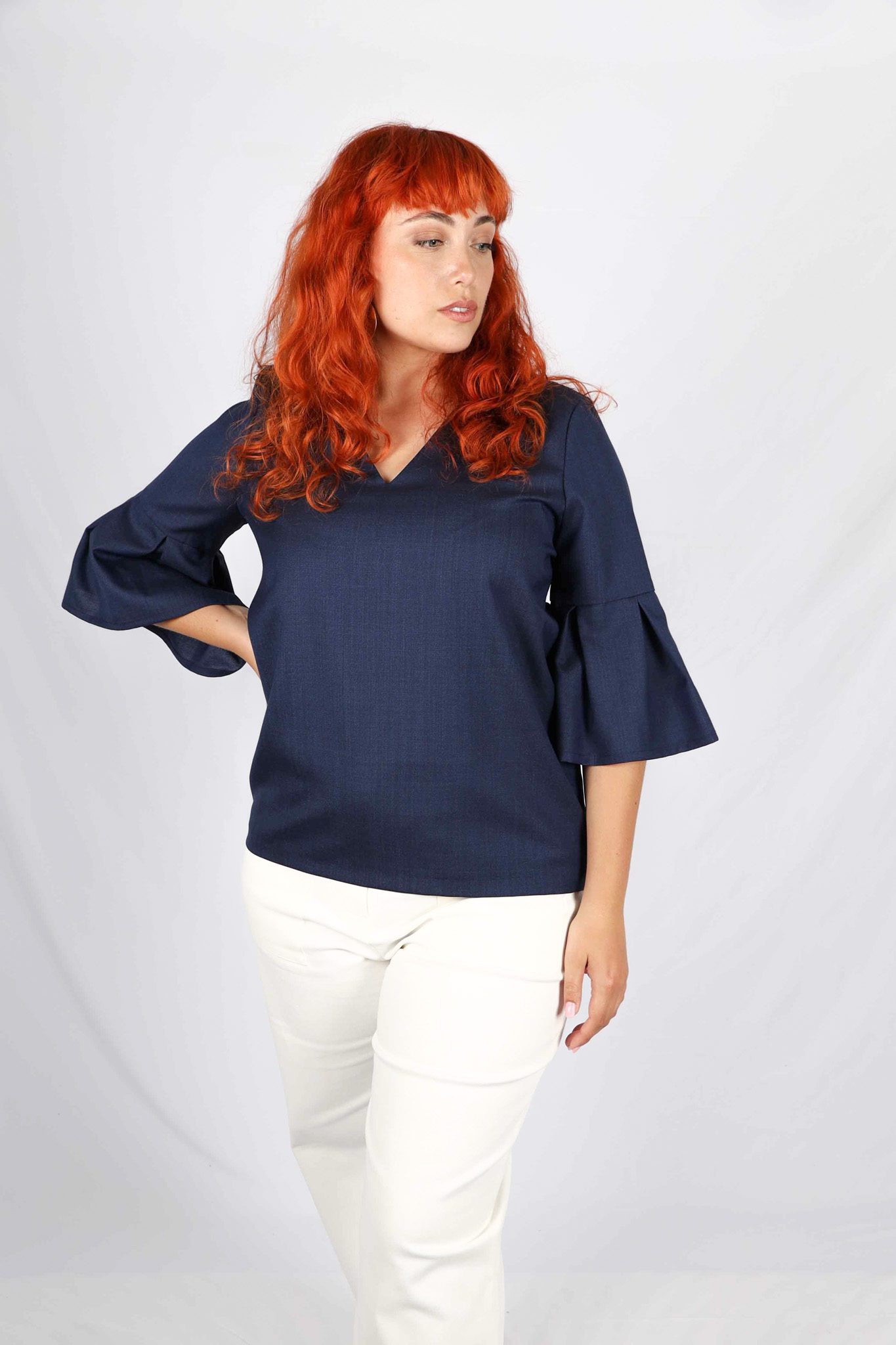 RAVISSANT NEUF VESTE CHEMISIER BLOUSE ARTISTE PEINTRE BLEU MARINE