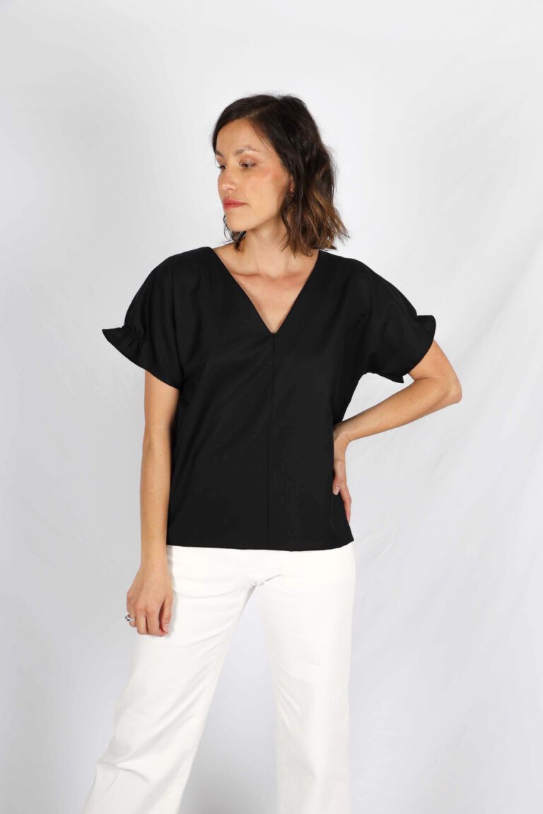 Blouse noire femme chic Louane ATODE