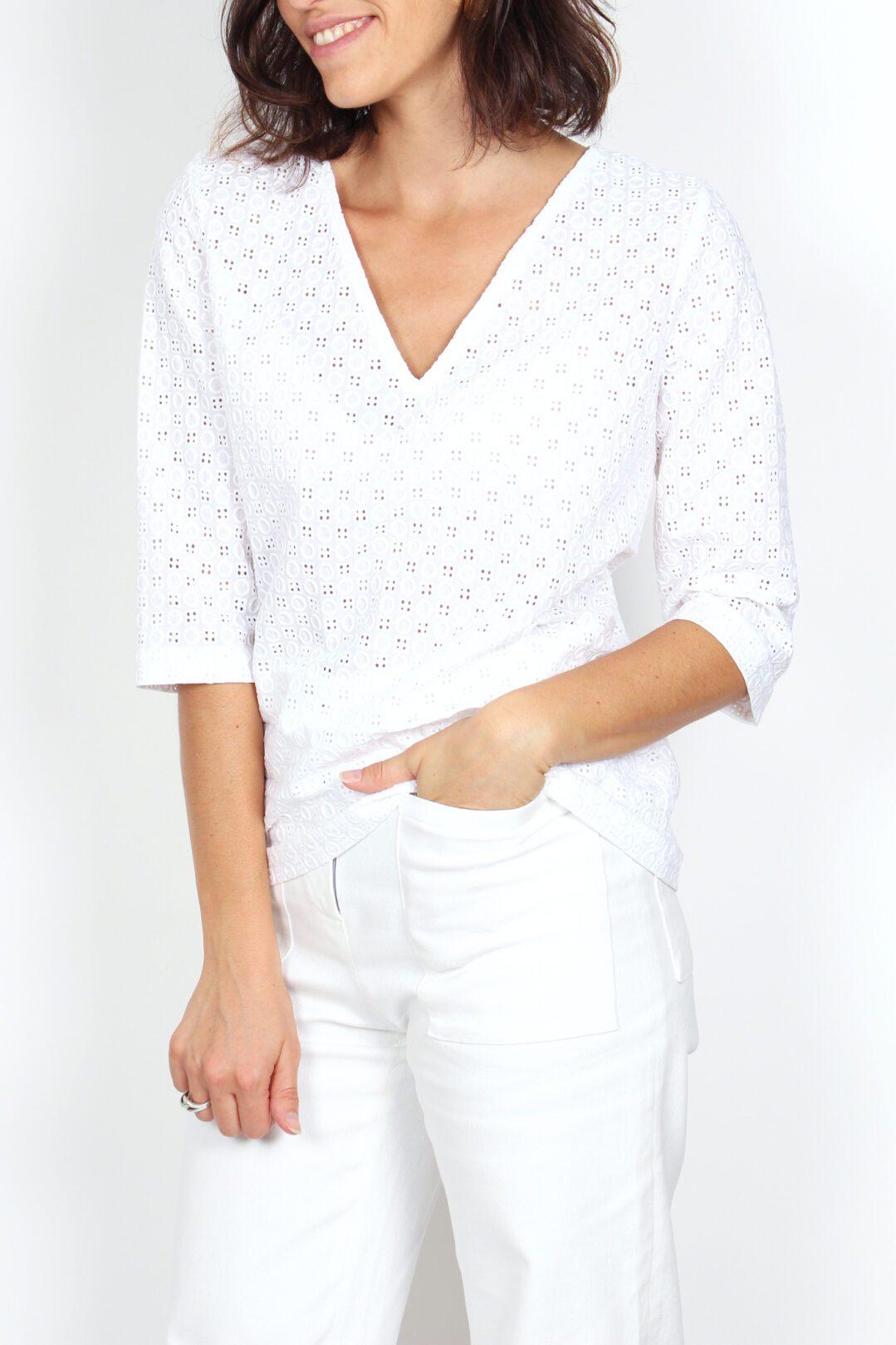 blouse blanche en broderie de coton atode Made in France