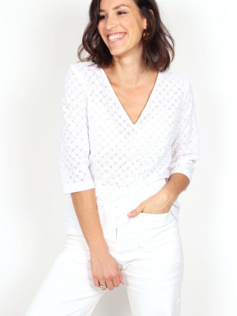 blouse blanche en broderie de coton atode Made in France