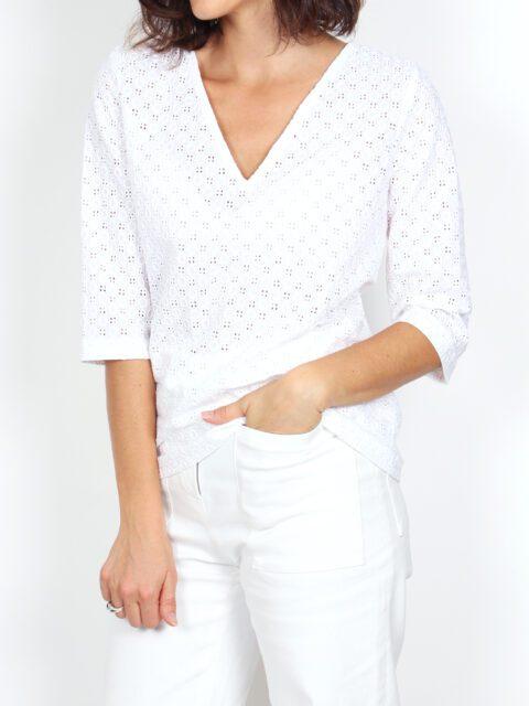 blouse blanche en broderie de coton atode Made in France