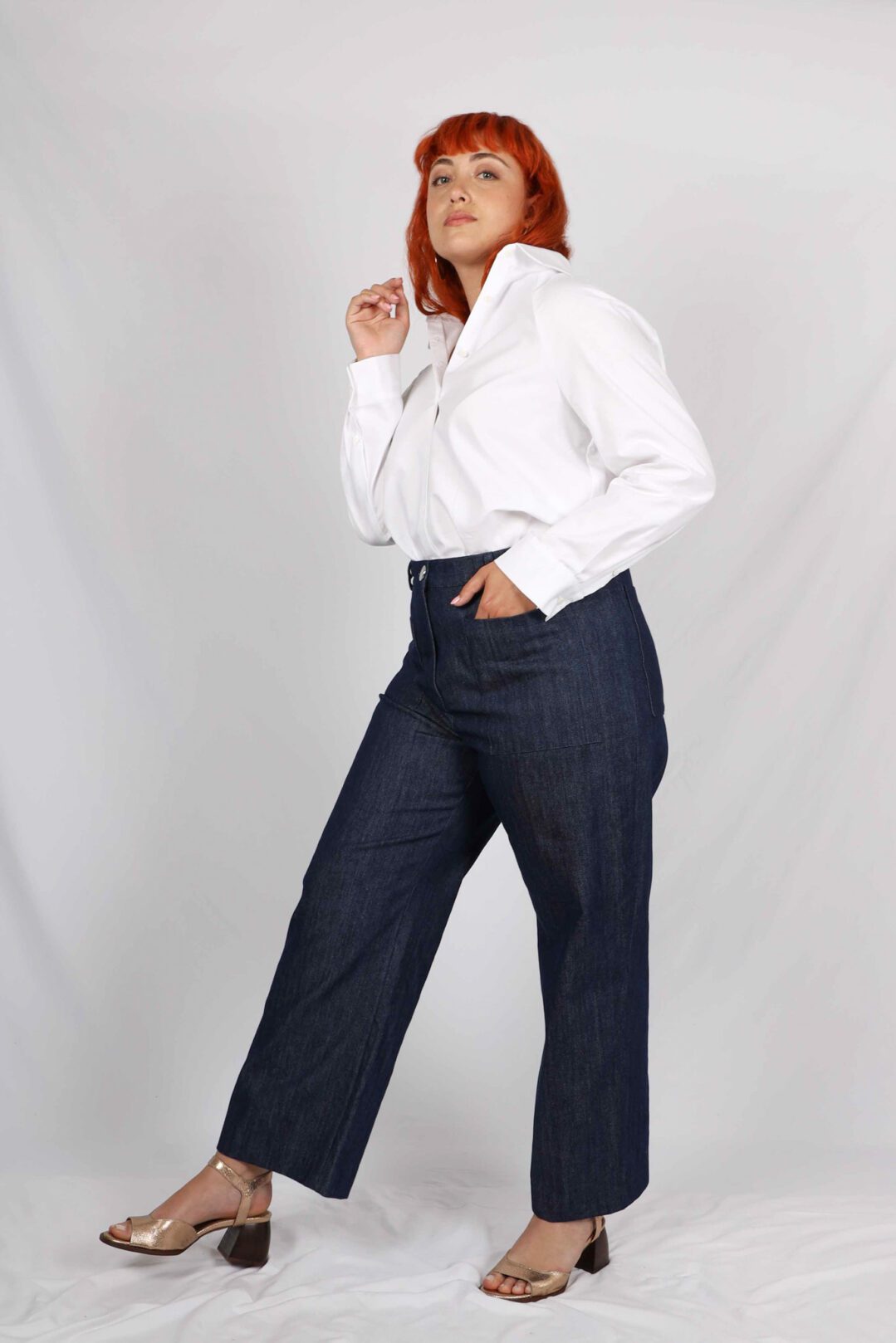 Pantalon Femme 7/8 bleu marine en laine flanelle ATODE