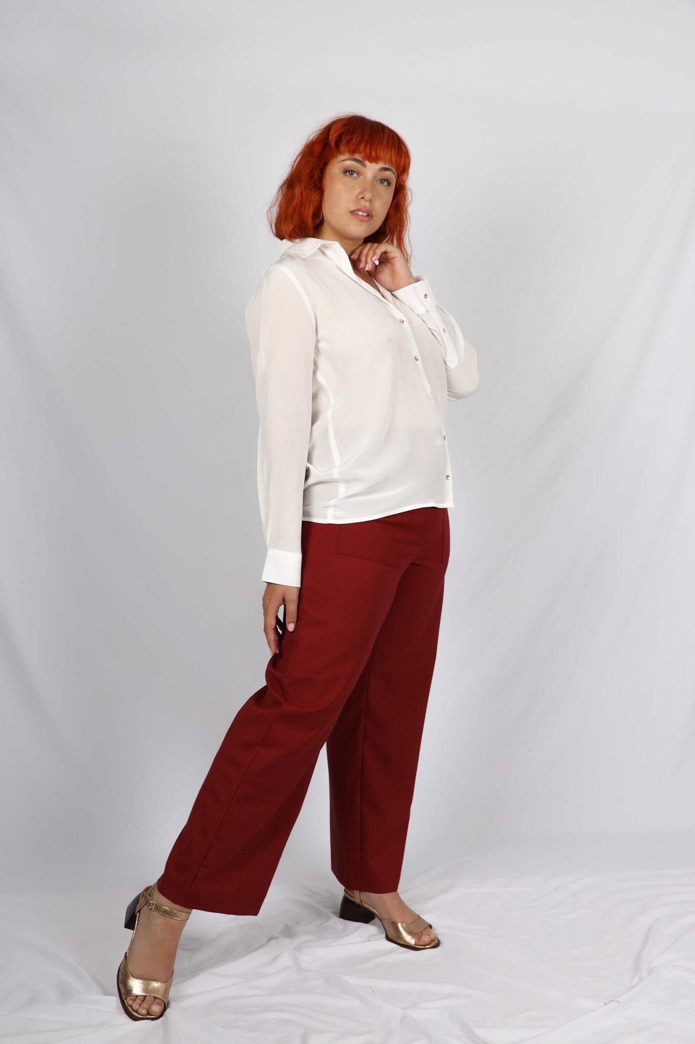 Pantalon rouge femme taille haute large Made in France - ATODE