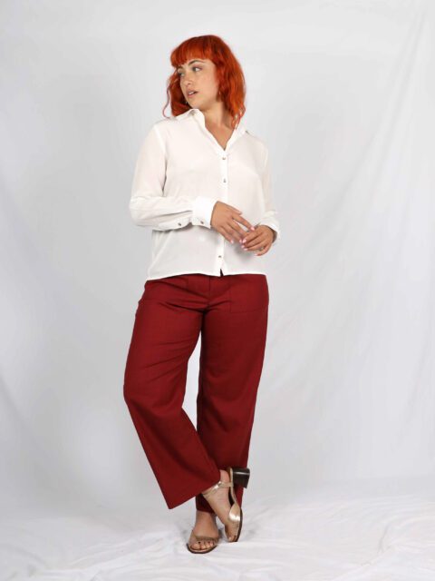 pantalon rouge femme taille haute Laura ATODE