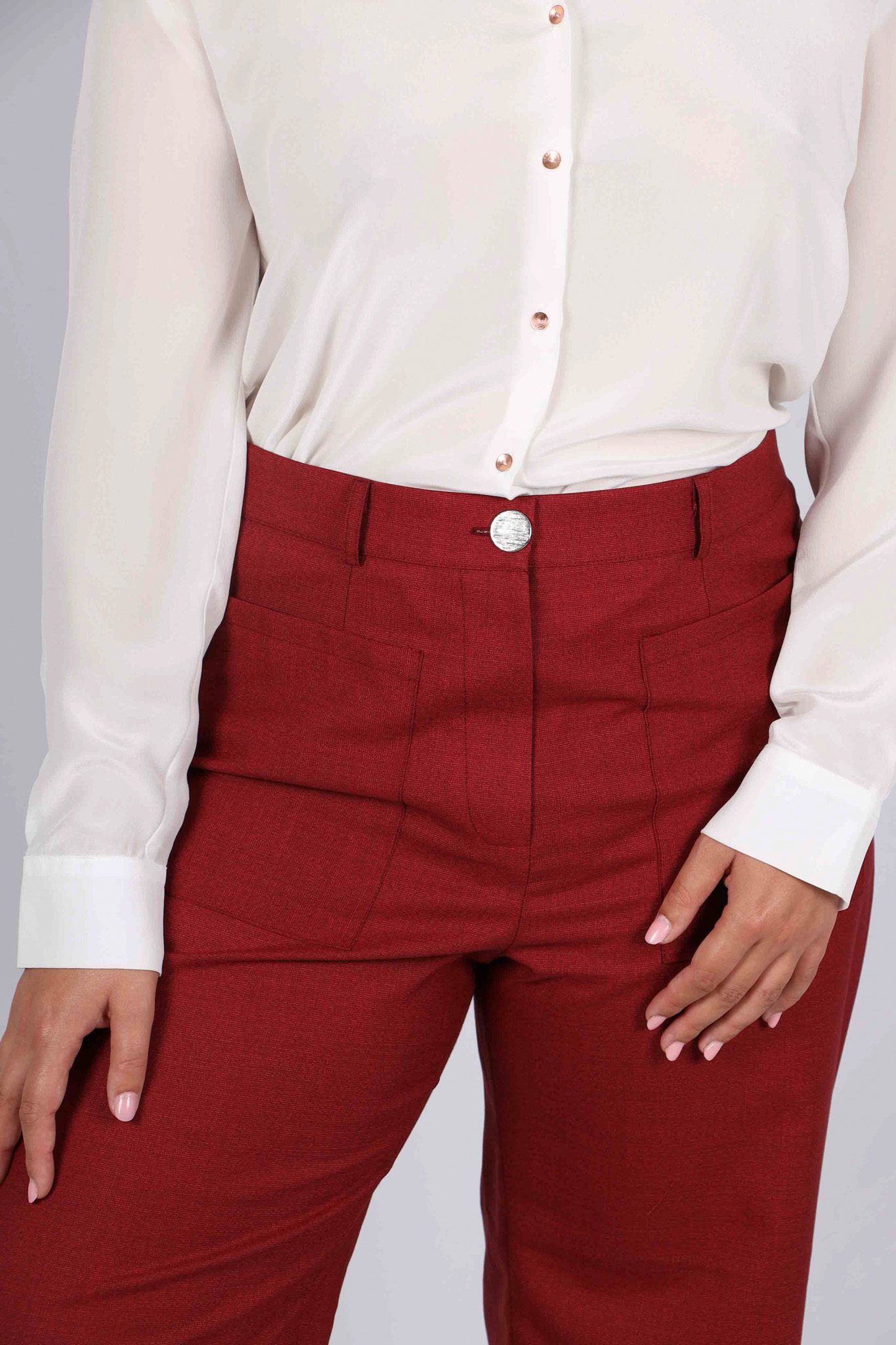 Pantalon rouge femme taille haute large Made in France ATODE