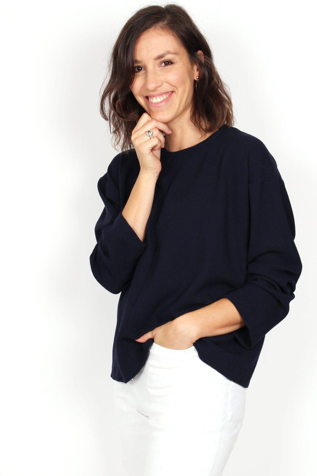 pull en laine bleu marine femme Chiara ATODE Made in France