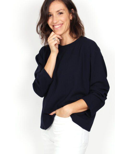 pull en laine bleu marine femme Chiara ATODE Made in France