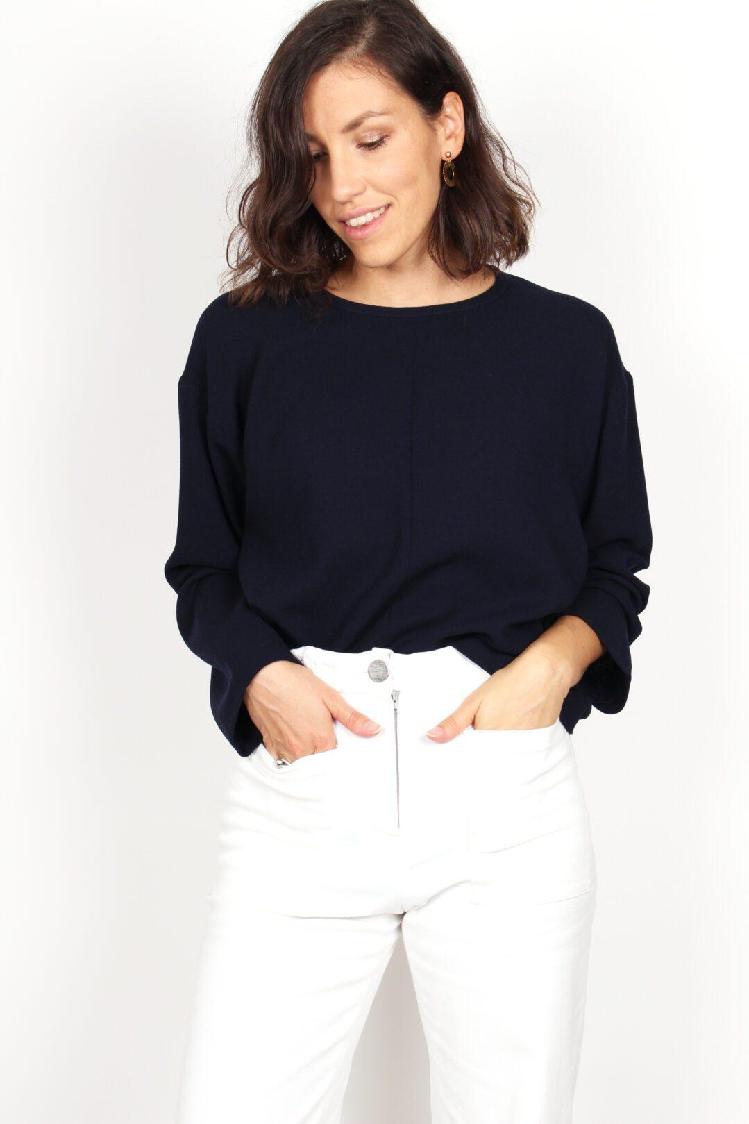 pull en laine bleu marine femme Chiara ATODE Made in France