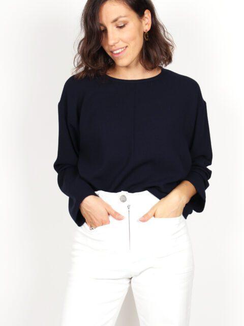 pull en laine bleu marine femme Chiara ATODE Made in France