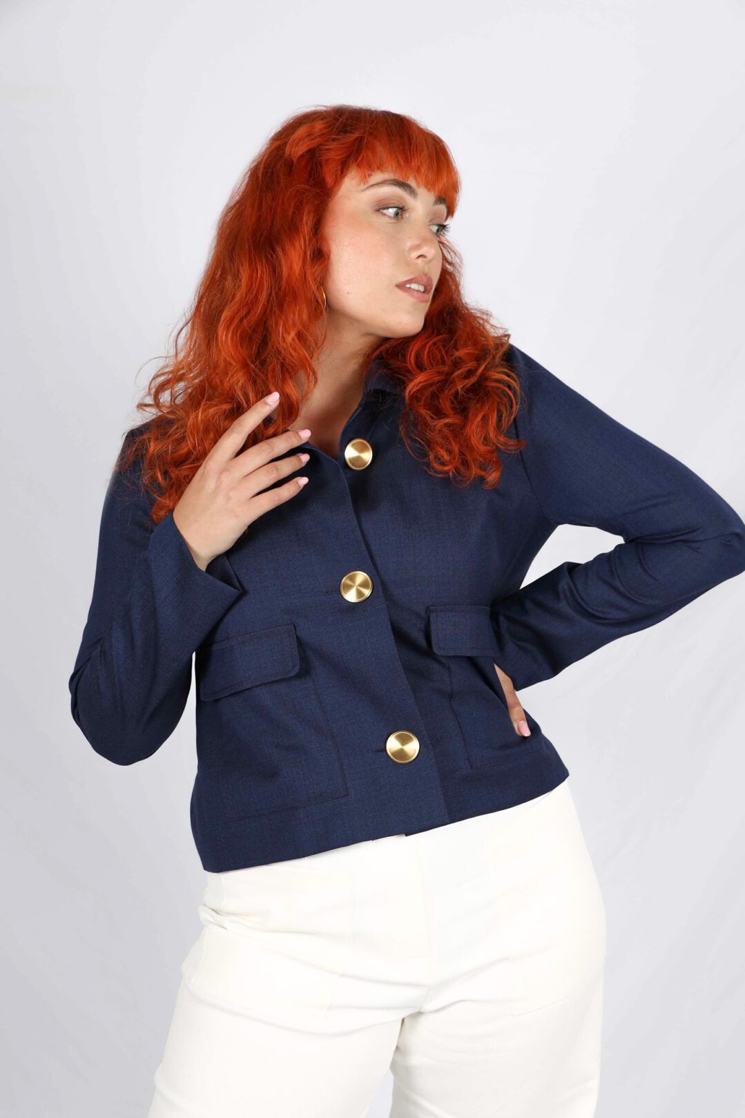 veste courte bleu marine femme chic Virginie ATODE