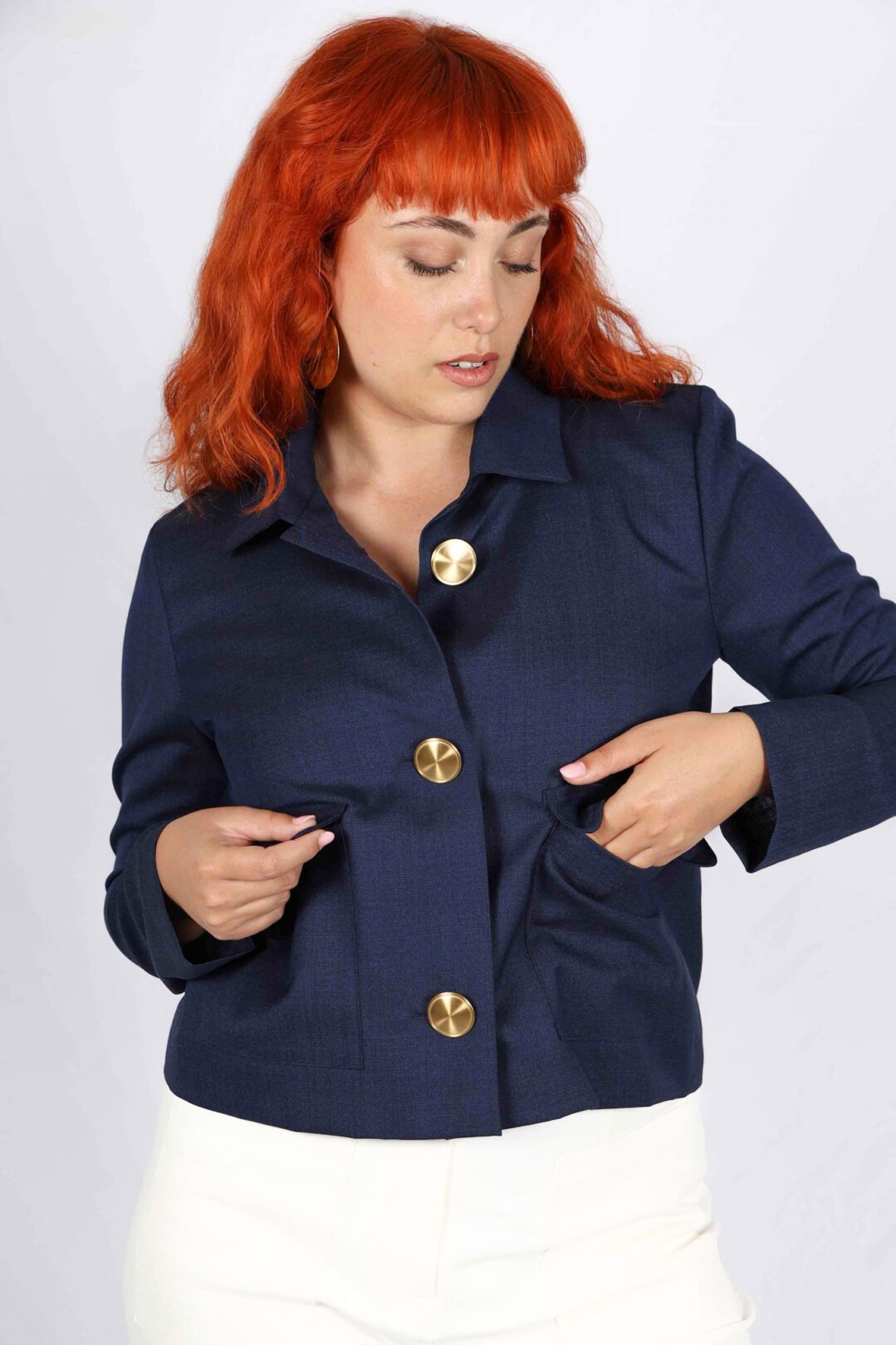 veste courte bleu marine femme chic Virginie ATODE