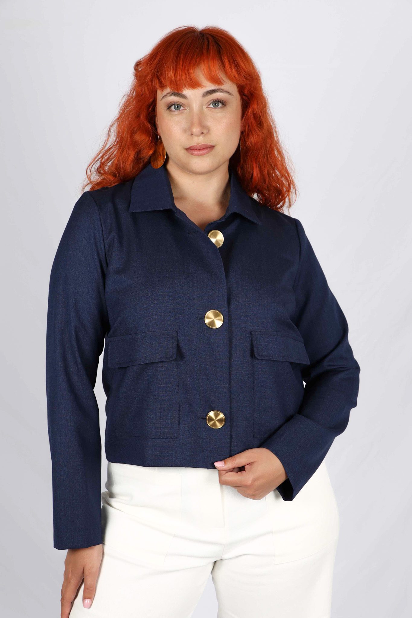 Veste courte bleu marine femme chic Made in France - ATODE