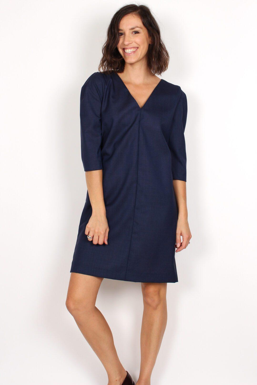 robe chic en laine bleu marine atode Made in France