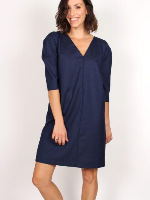 robe chic en laine bleu marine atode Made in France