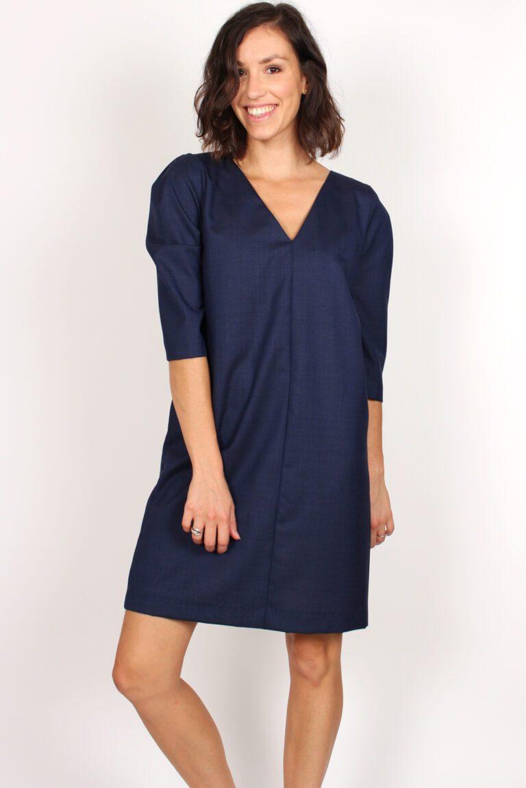 robe chic en laine bleu marine atode Made in France