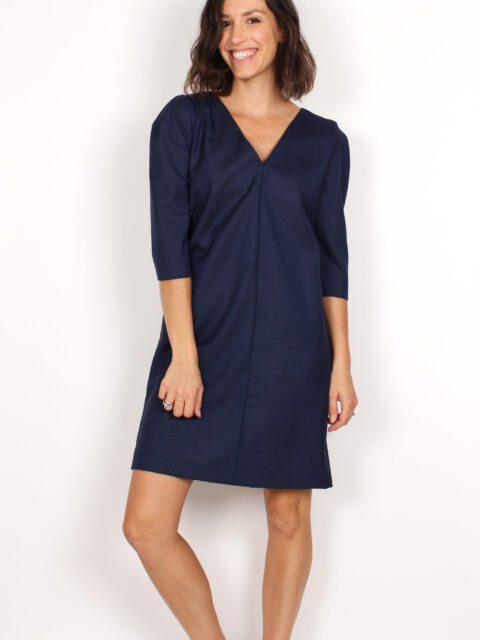 robe chic en laine bleu marine atode Made in France