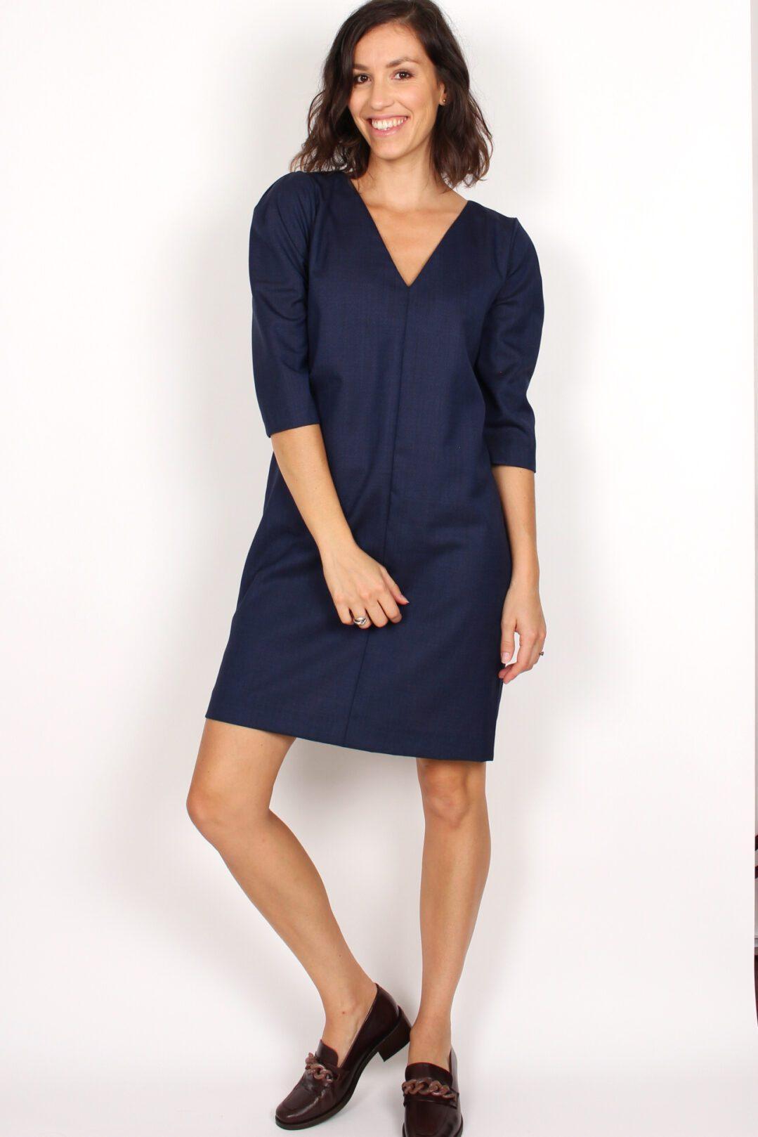 robe chic en laine bleu marine atode Made in France