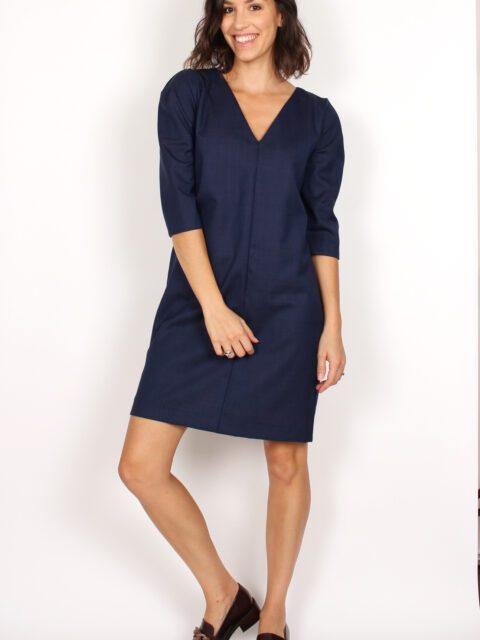 robe chic en laine bleu marine atode Made in France