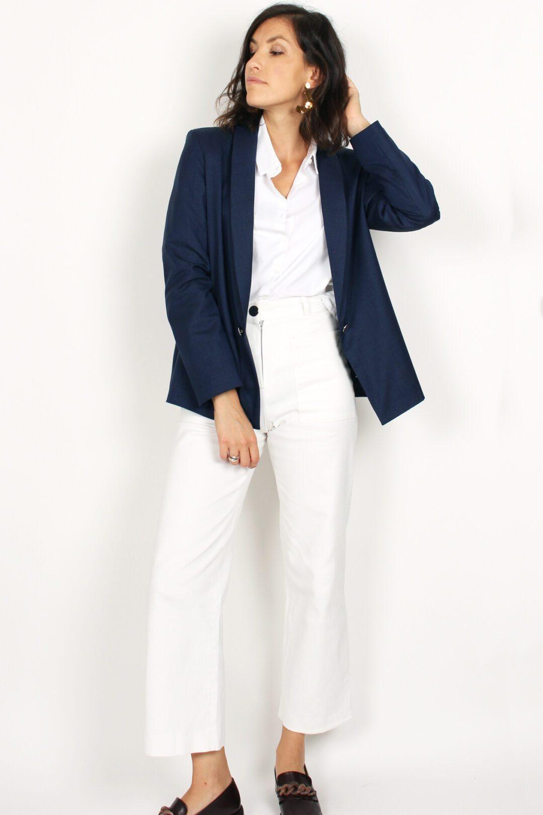 veste de tailleur femme bleu marine en laine Marie-Anne Atode Made in France