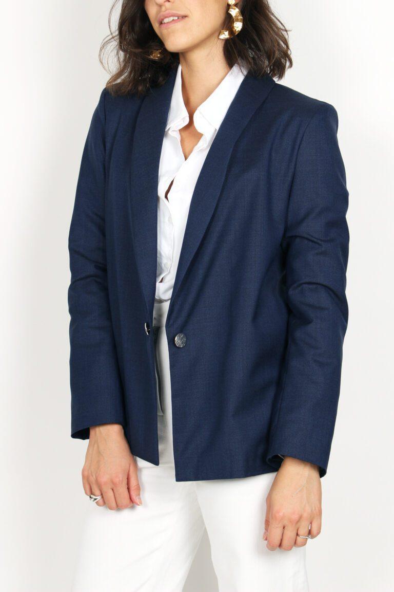 veste de tailleur femme bleu marine en laine Marie-Anne Atode Made in France
